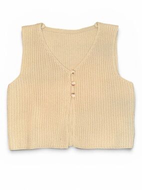 Cream Knit Button Front Vest
